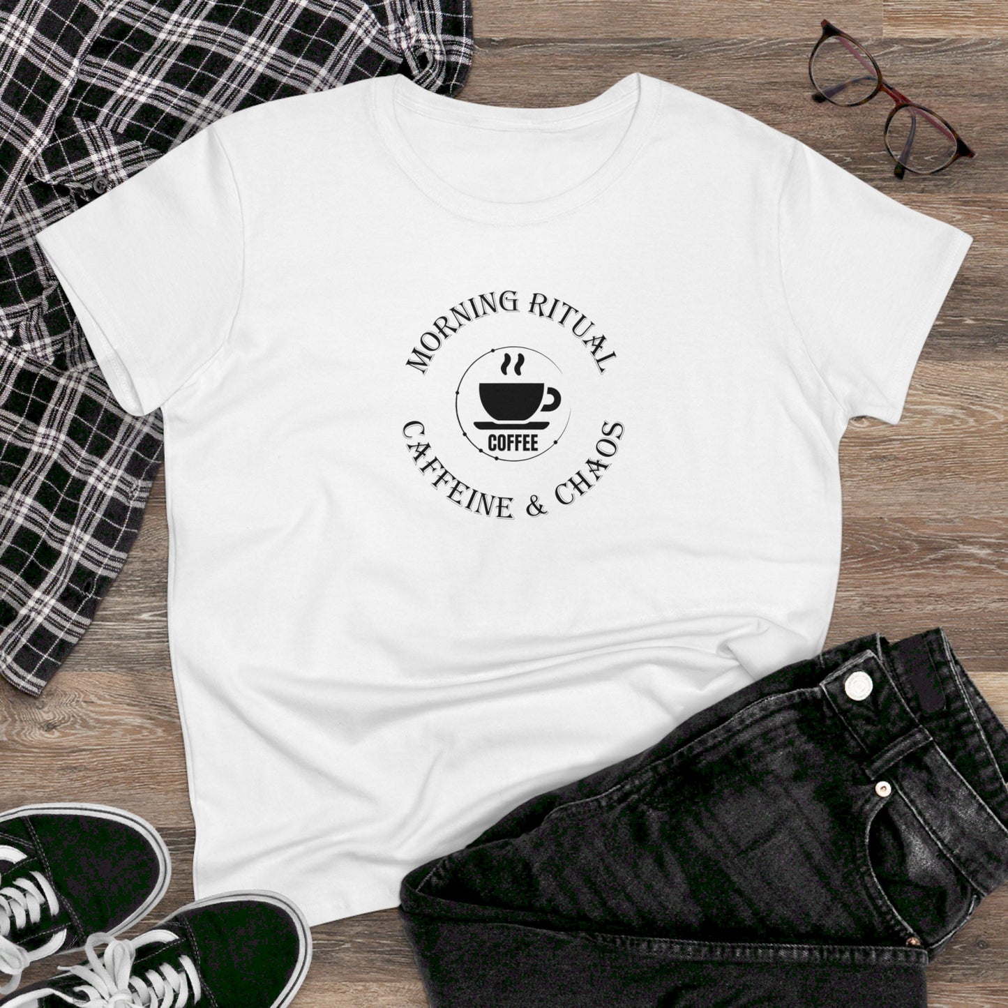 womens t-shirt - caffeine and chaos