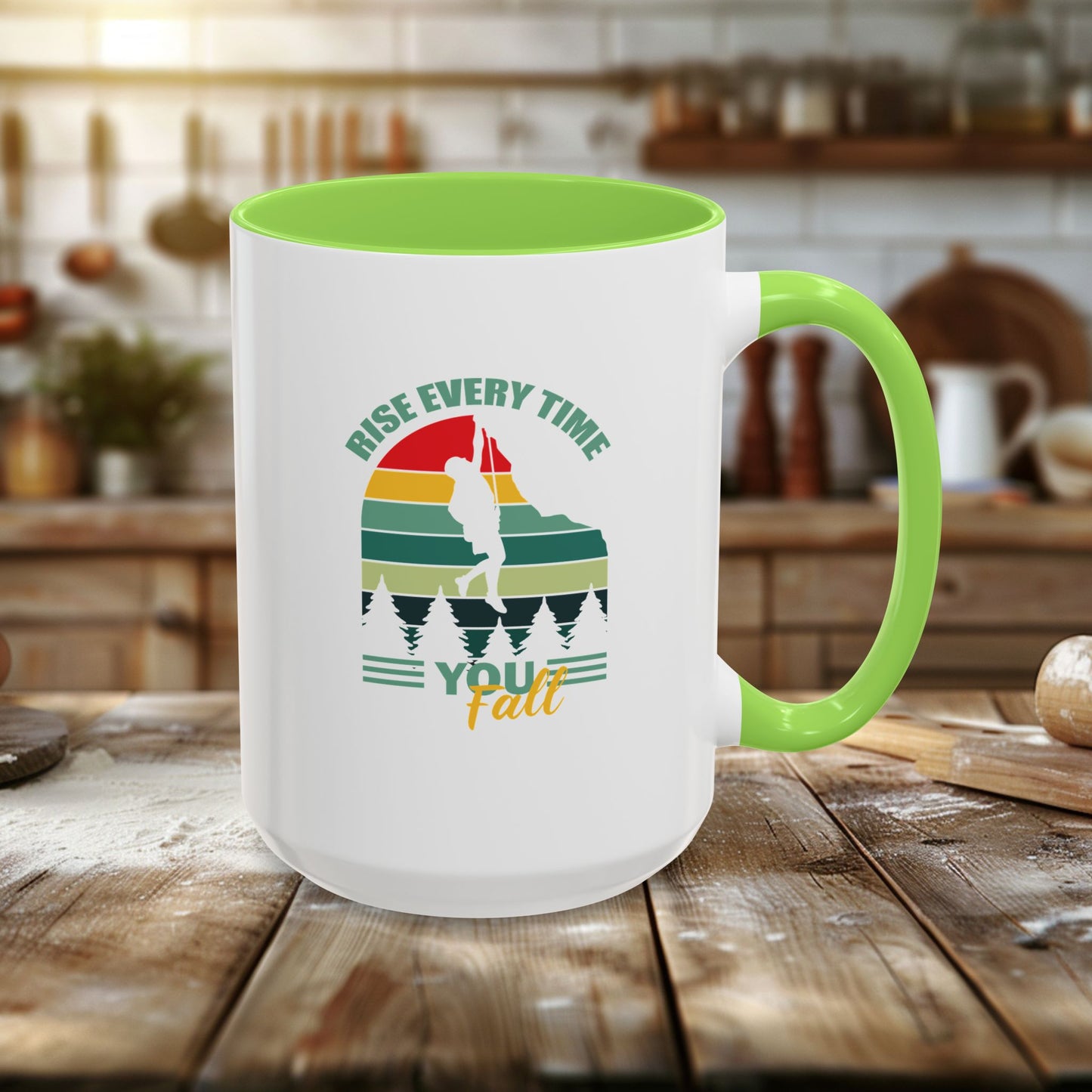 colorful mugs (11oz, 15oz) - rise every time you fall - resilience quote