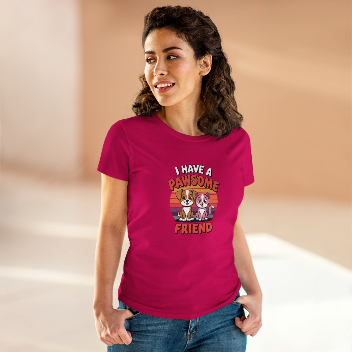 women's midweight cotton tee - i have a pawesome friend | funny dog lover gift | cute pet quote design