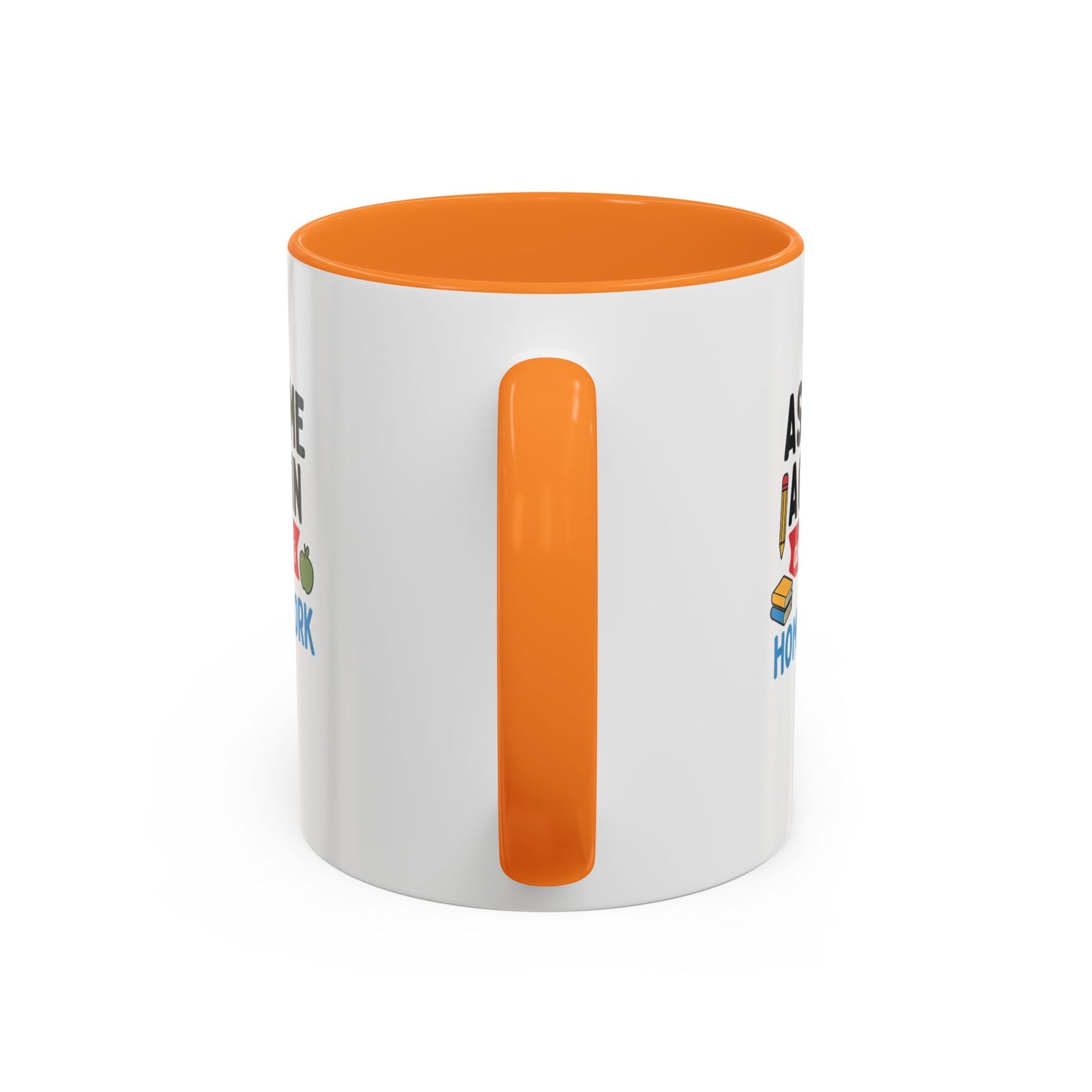 colorful 'ask me again, it's homework' mug - perfect for students. teachers with attitude.