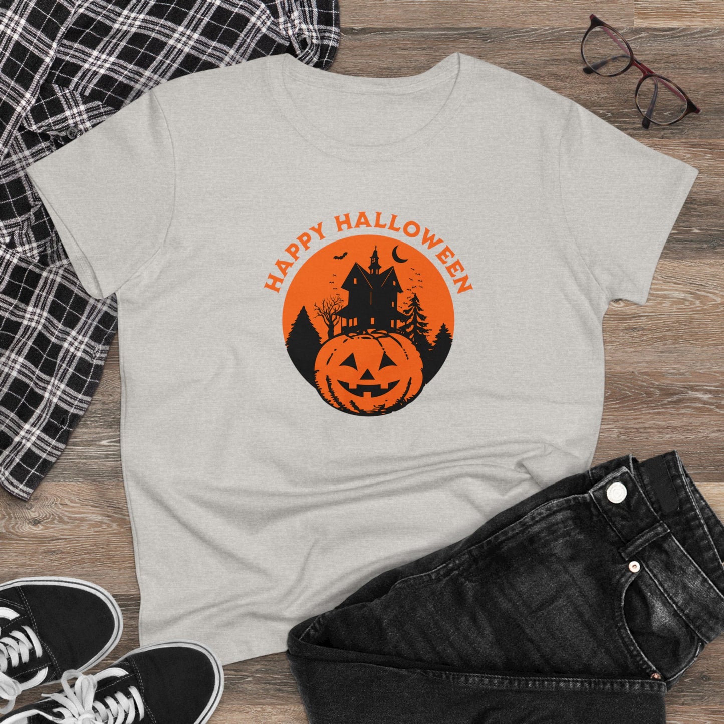 women halloween t-shirt, women tee, halloween gift, jack o'lantern - haunted halloween