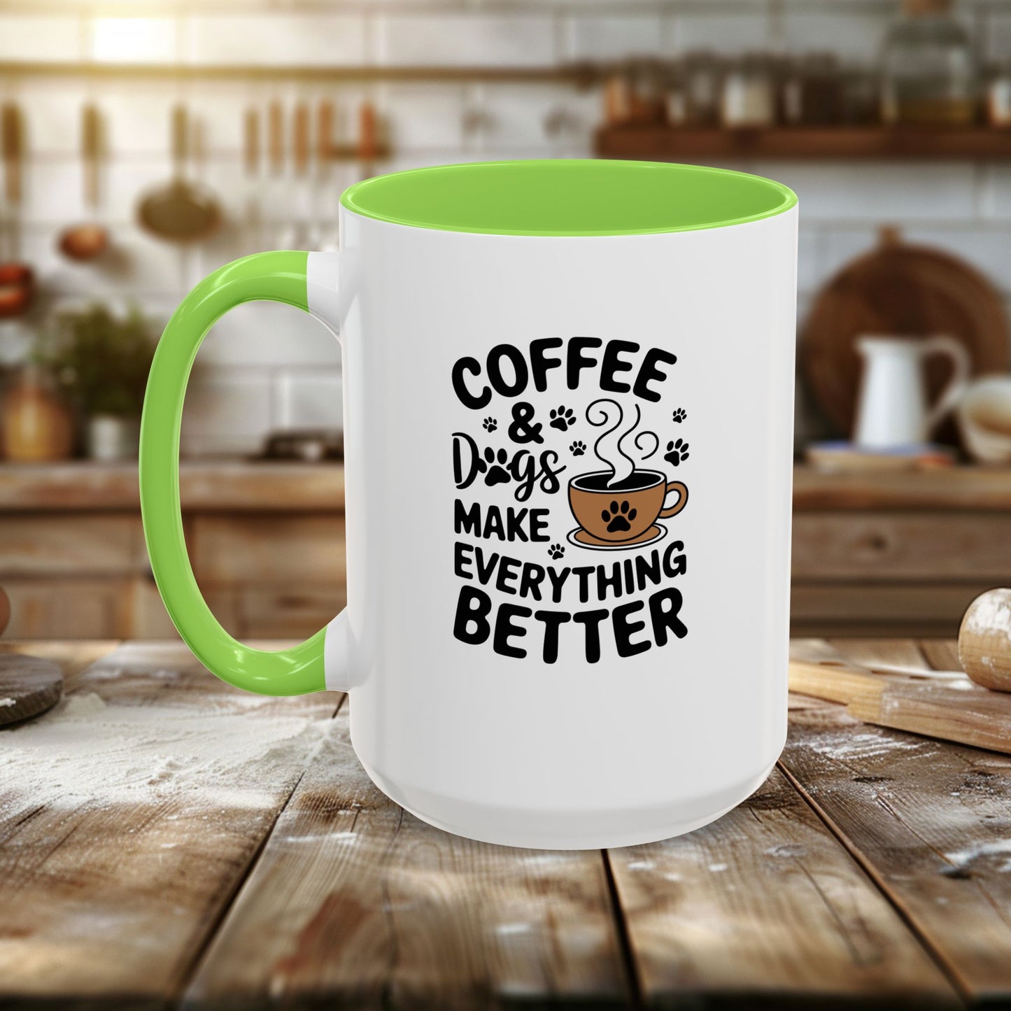 colorful mugs (11oz, 15oz) - coffee and dogs make everything better | funny dog lover gift | cute pet quote design