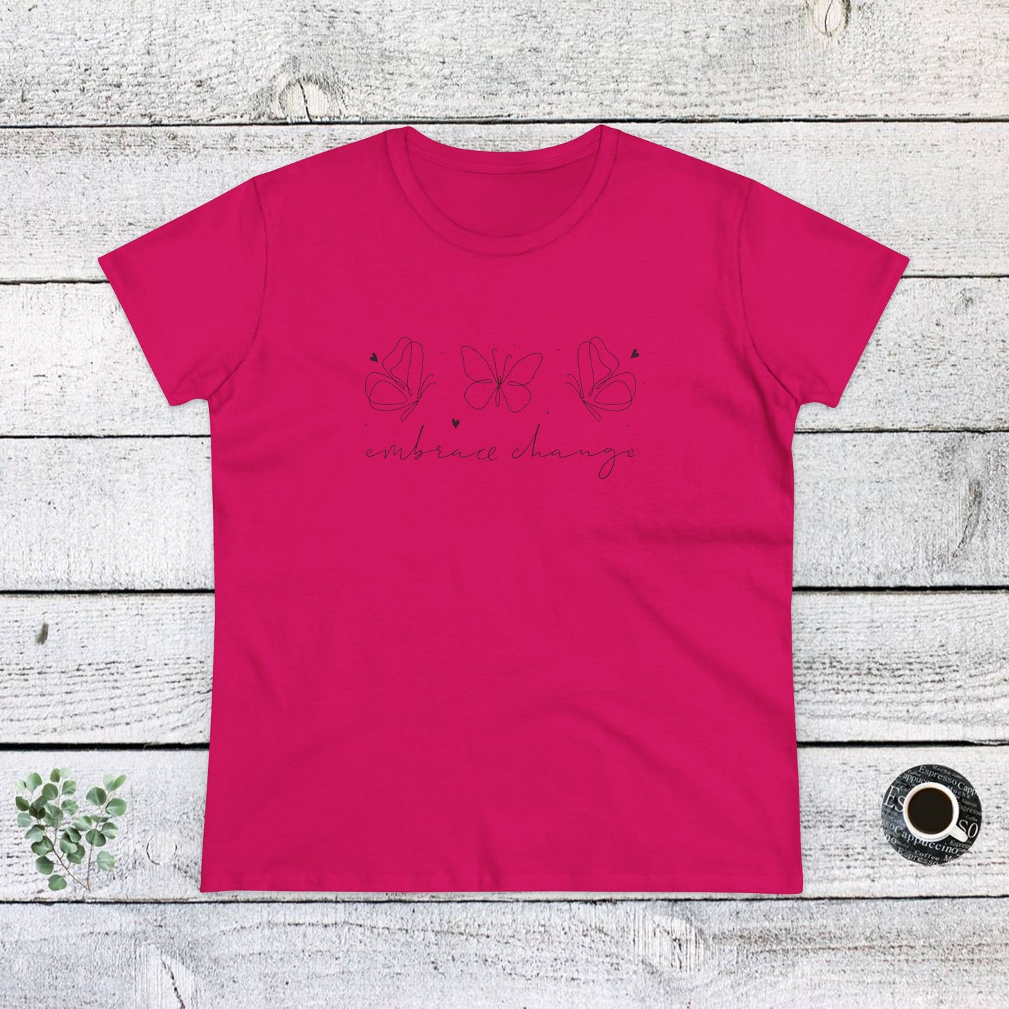 women's midweight cotton tee - embrace change - growth mindset quote