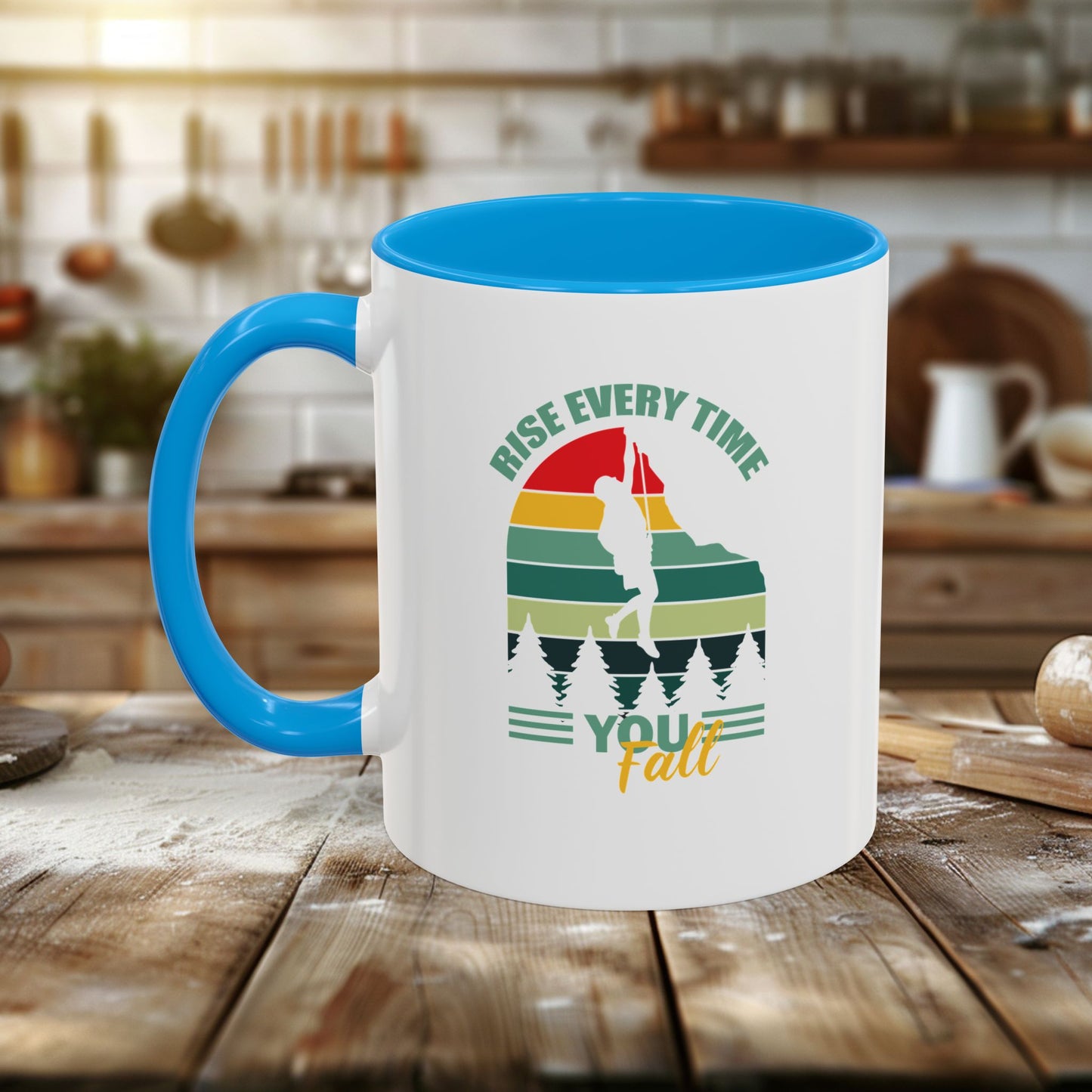 colorful mugs (11oz, 15oz) - rise every time you fall - resilience quote