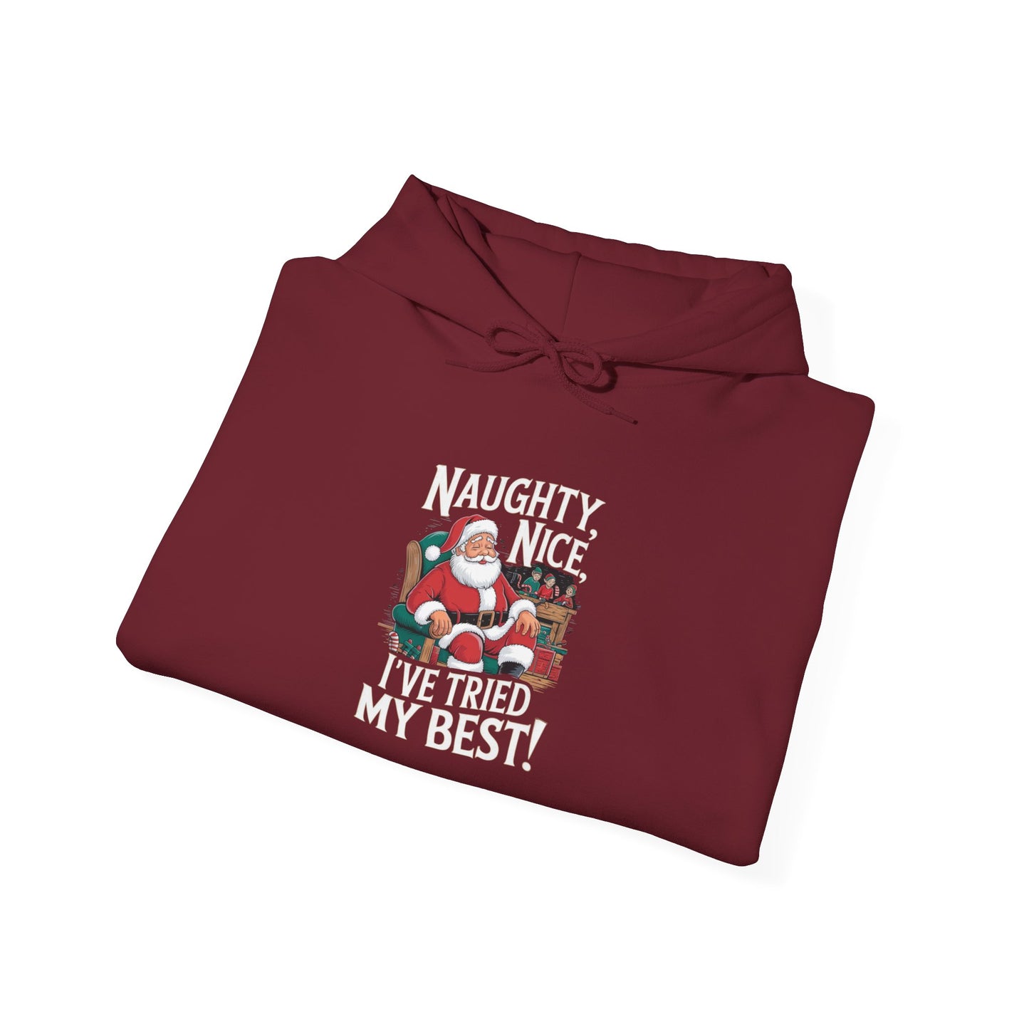 men's and women's christmas sweatshirt. naughty, nice, tried my best. unisex christmas sweatshirt.