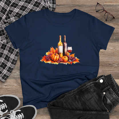 Women Halloween T-Shirt, Tee, Fall, Women's Wine Glass, Pumpkins, Halloween Gift