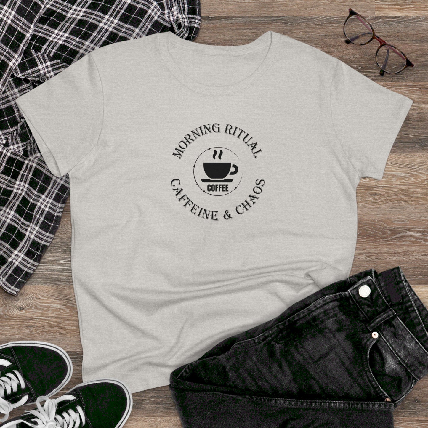 womens t-shirt - caffeine and chaos