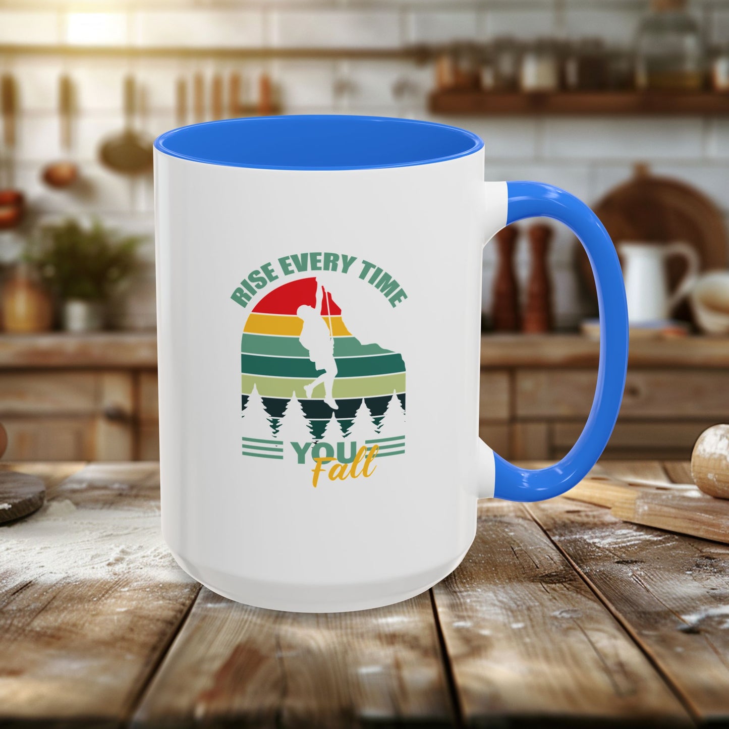 colorful mugs (11oz, 15oz) - rise every time you fall - resilience quote
