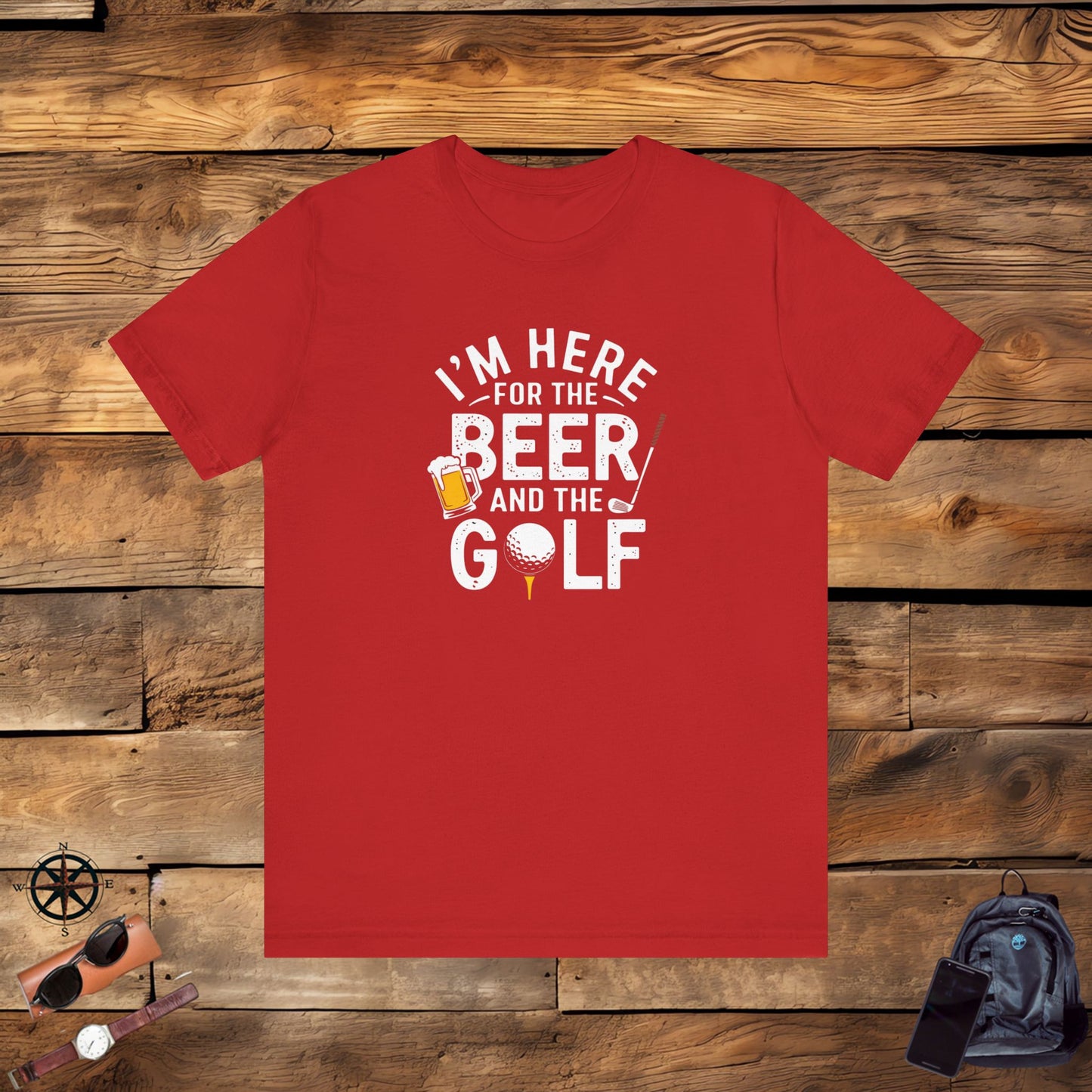 men & women golf t-shirt: i'm here for beer & golf! unisex golf t-shirt.